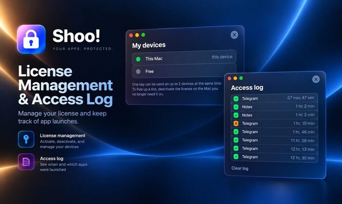 Shoo! license management and access log